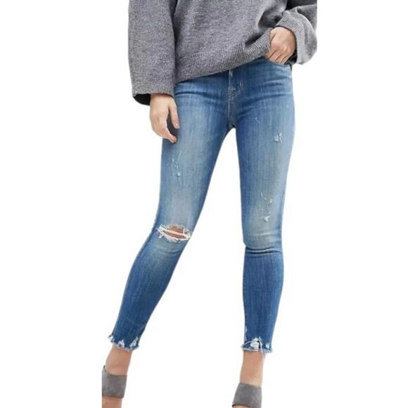J. Brand Alana Fantasy High Rise Skinny Jeans Blue Distressed Cropped Size 30 - Picture 1 of 12